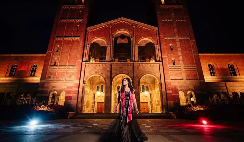 Epic Royce Hall night graduation portrait
