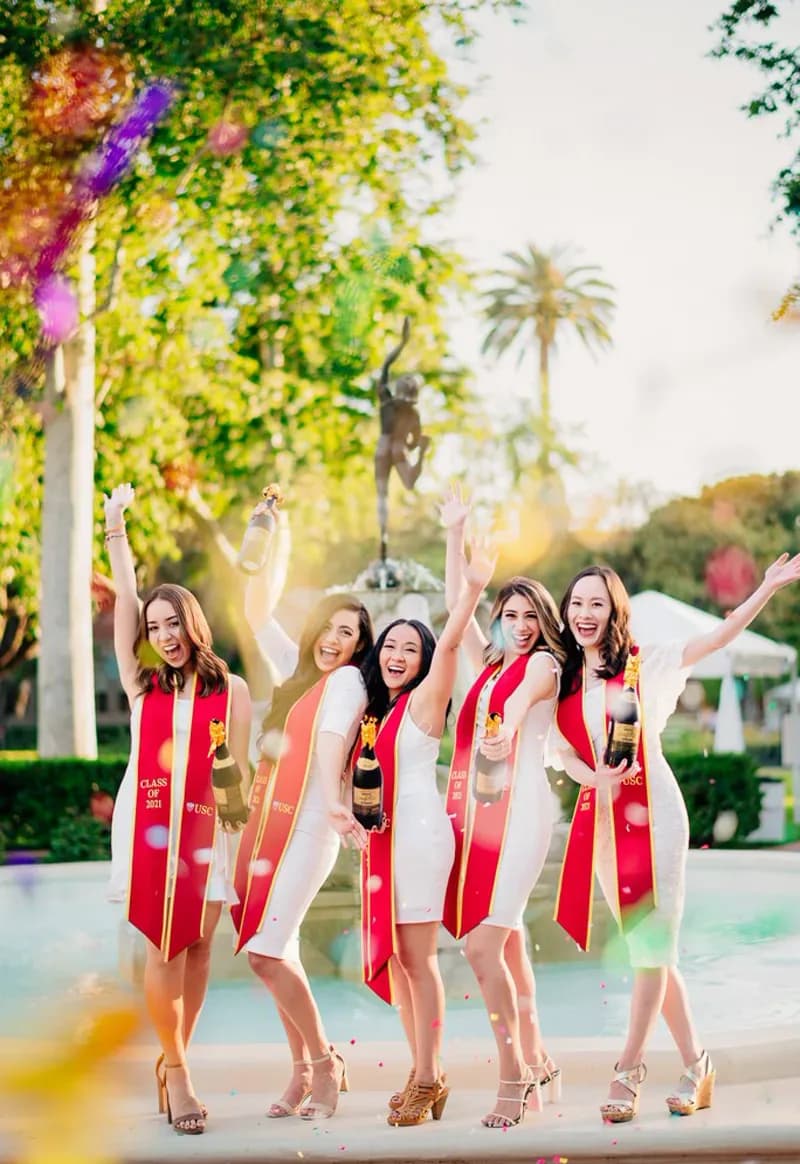 Confetti poppers group graduation portrait at USC